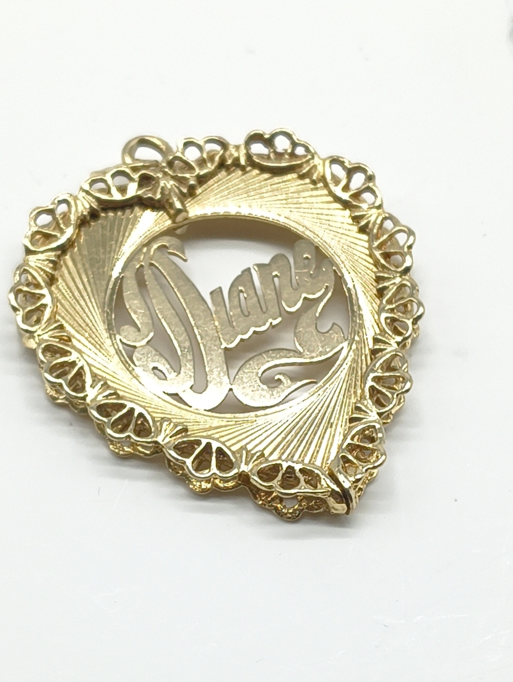 Vintage 14k Yellow Gold Engine Turned Heart Charm Pendant - Diane